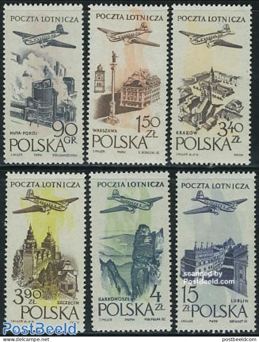 Poland 1957 Airmail Definitives 6v, Mint NH, Transport - Aircraft & Aviation - Nuovi