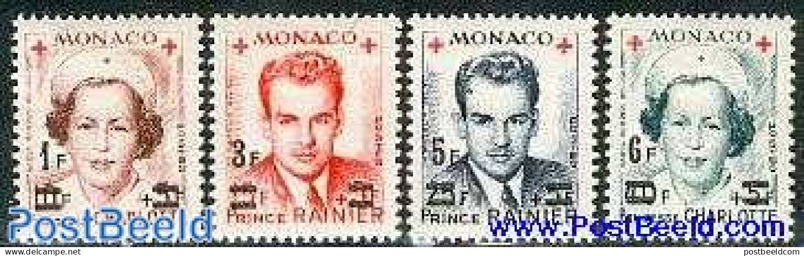 Monaco 1951 Red Cross 4v Overprints, Mint NH, Health - Red Cross - Ongebruikt