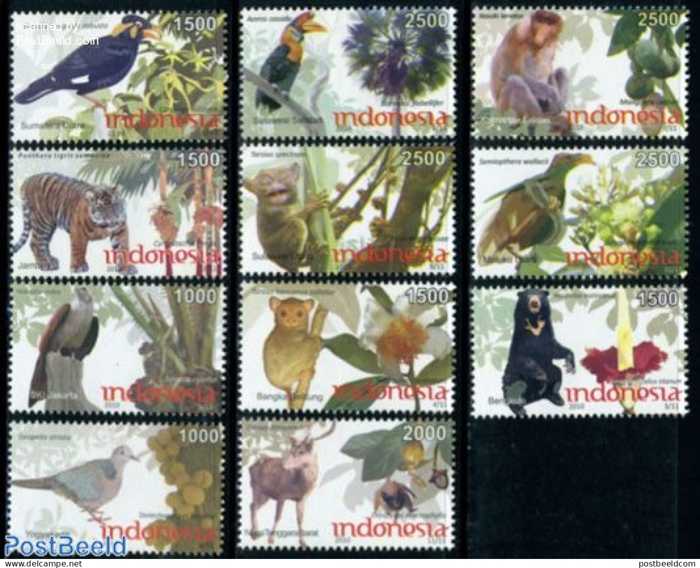 Indonesia 2010 Flora & Fauna 11v, Mint NH, Nature - Animals (others & Mixed) - Bears - Birds - Cat Family - Indonesia