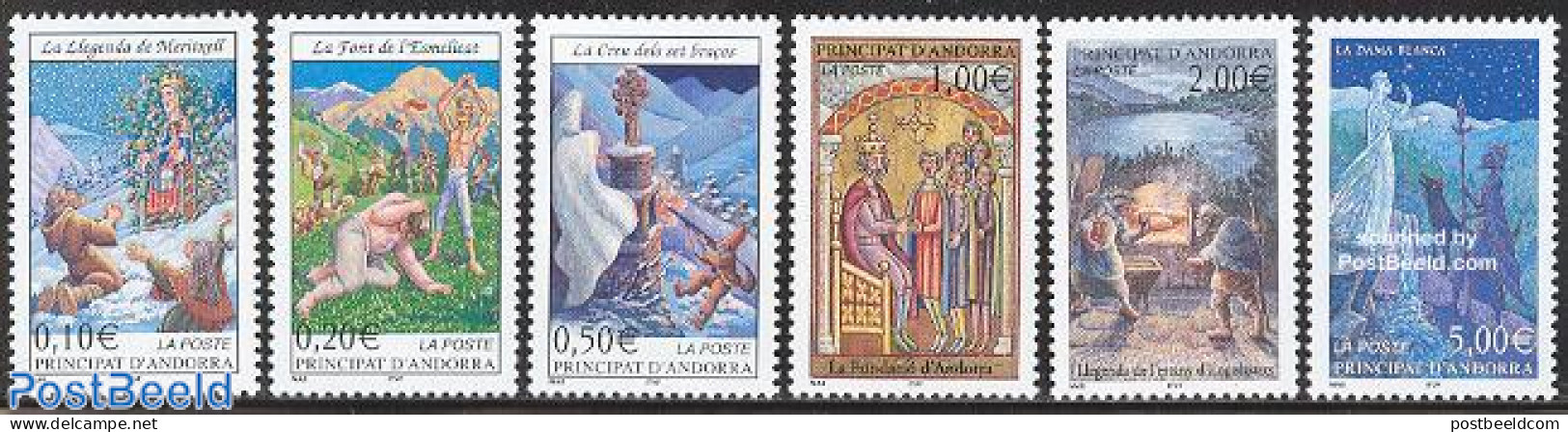 Andorra, French Post 2002 Legends 6v, Mint NH, Health - History - Nature - Religion - Food & Drink - Kings & Queens (R.. - Unused Stamps