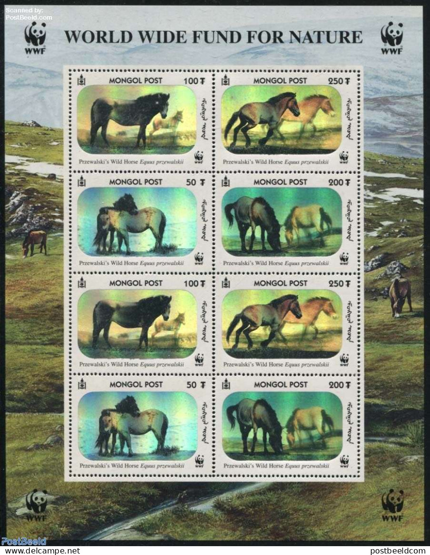 Mongolia 2000 WWF, Holograms M/s, Mint NH, Nature - Various - Horses - World Wildlife Fund (WWF) - Holograms - Ologrammi