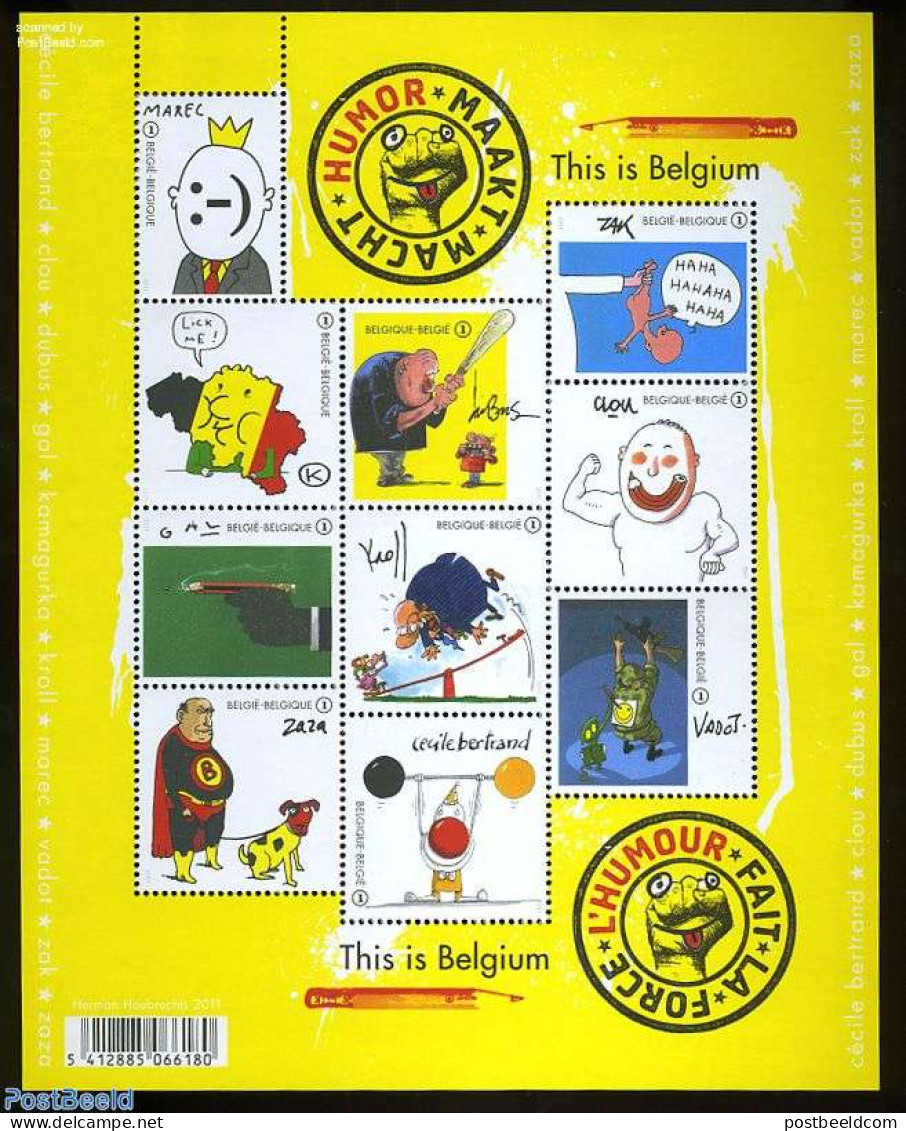 Belgium 2011 Humor 10v M/s, Mint NH, Nature - Sport - Various - Dogs - Weightlifting - Maps - Art - Comics (except Dis.. - Ongebruikt