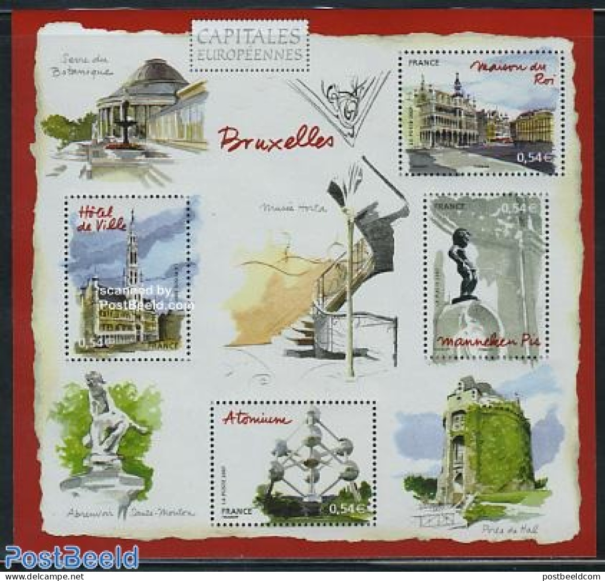 France 2007 European Capitals, Brussels 4v M/s, Mint NH, History - Europa Hang-on Issues - Art - Sculpture - Nuevos