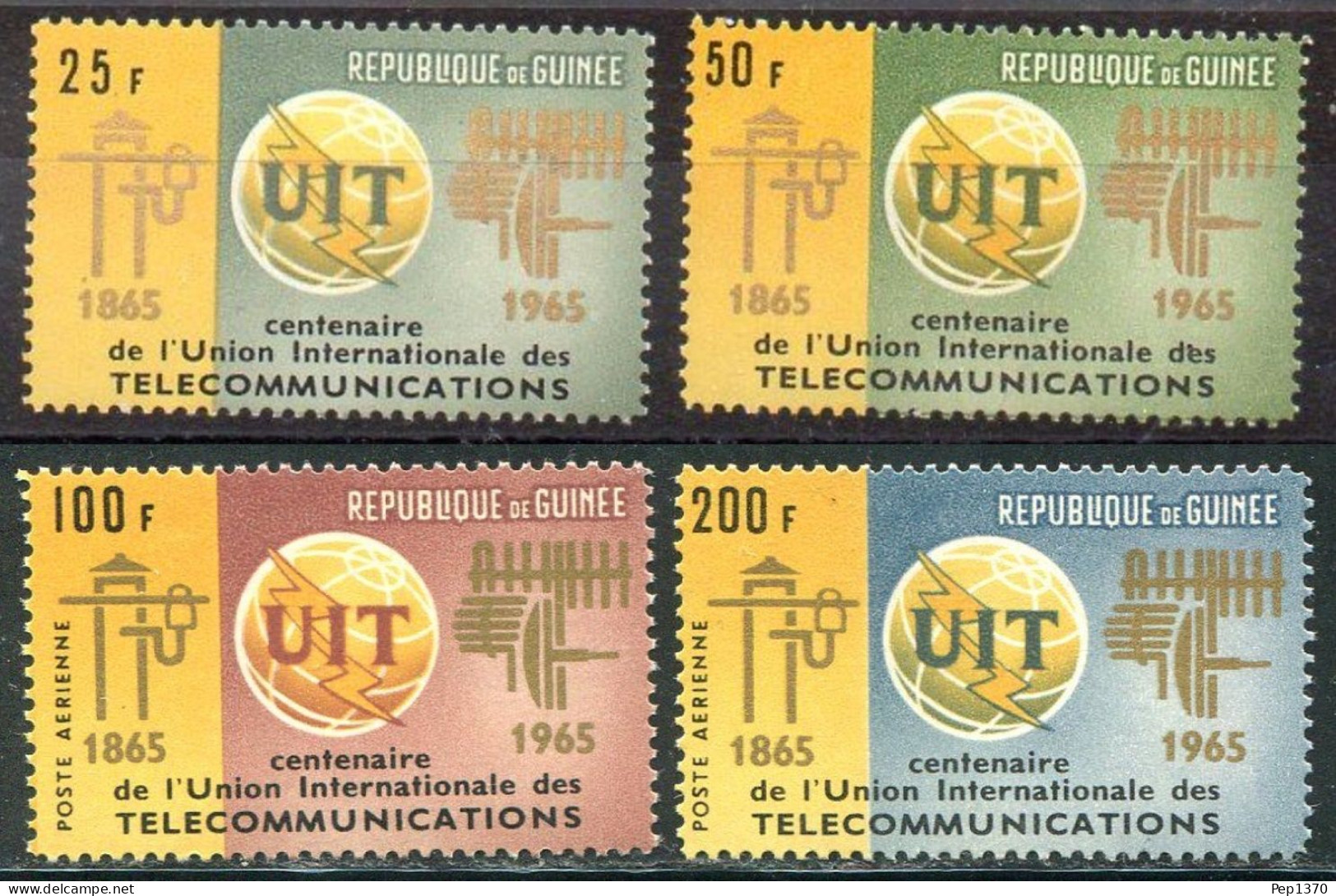 GUINEA 1965 - REPUBLIQUE DE GUINÉE -UIT - UNION INTERNACIONAL DE TELECOMUNICACIONES - YVERT 242/243**+ AEREOS 54/55** - Guinea (1958-...)