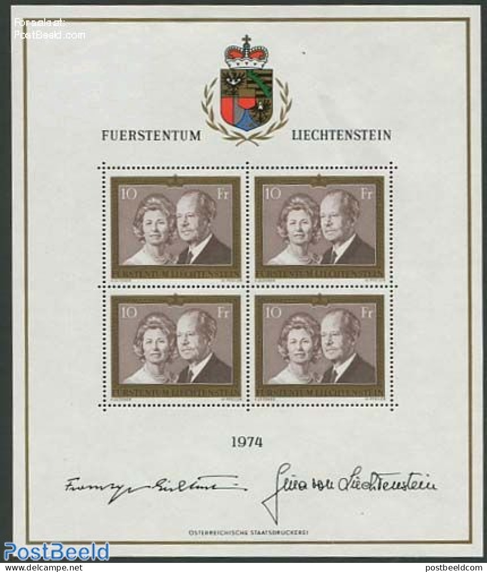 Liechtenstein 1974 Franz Josef II And Gina M/s, Mint NH, History - Kings & Queens (Royalty) - Neufs
