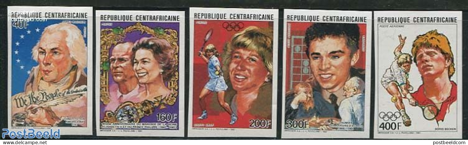 Central Africa 1988 Famous People 5v, Imperforated, Mint NH, History - Sport - American Presidents - Kings & Queens (R.. - Koniklijke Families