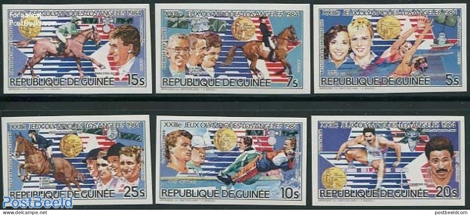 Guinea, Republic 1985 Olympic Winners 6v, Imperforated, Mint NH, Nature - Sport - Horses - Olympic Games - Swimming - Nuoto