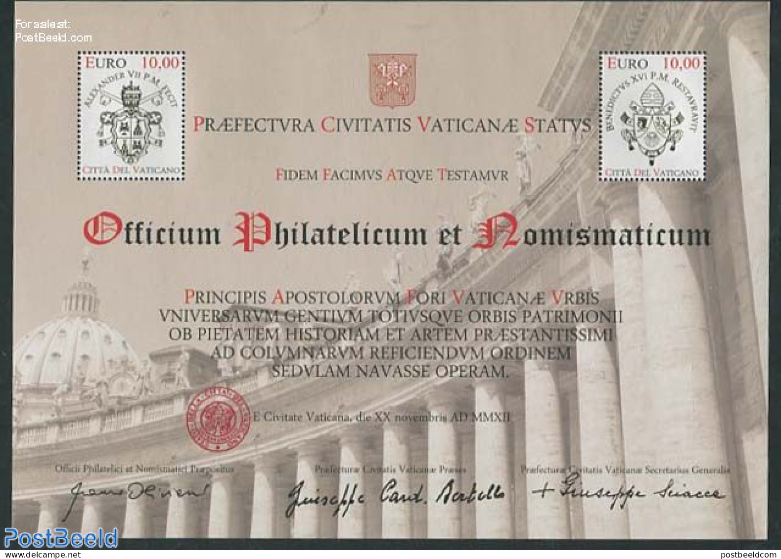 Vatican 2012 Restoration Of Colonna S/s, Mint NH - Ungebraucht