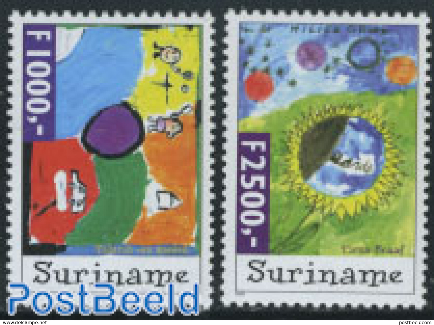 Suriname, Republic 2000 Stamps In Future 2v, Mint NH, Art - Children Drawings - Surinam