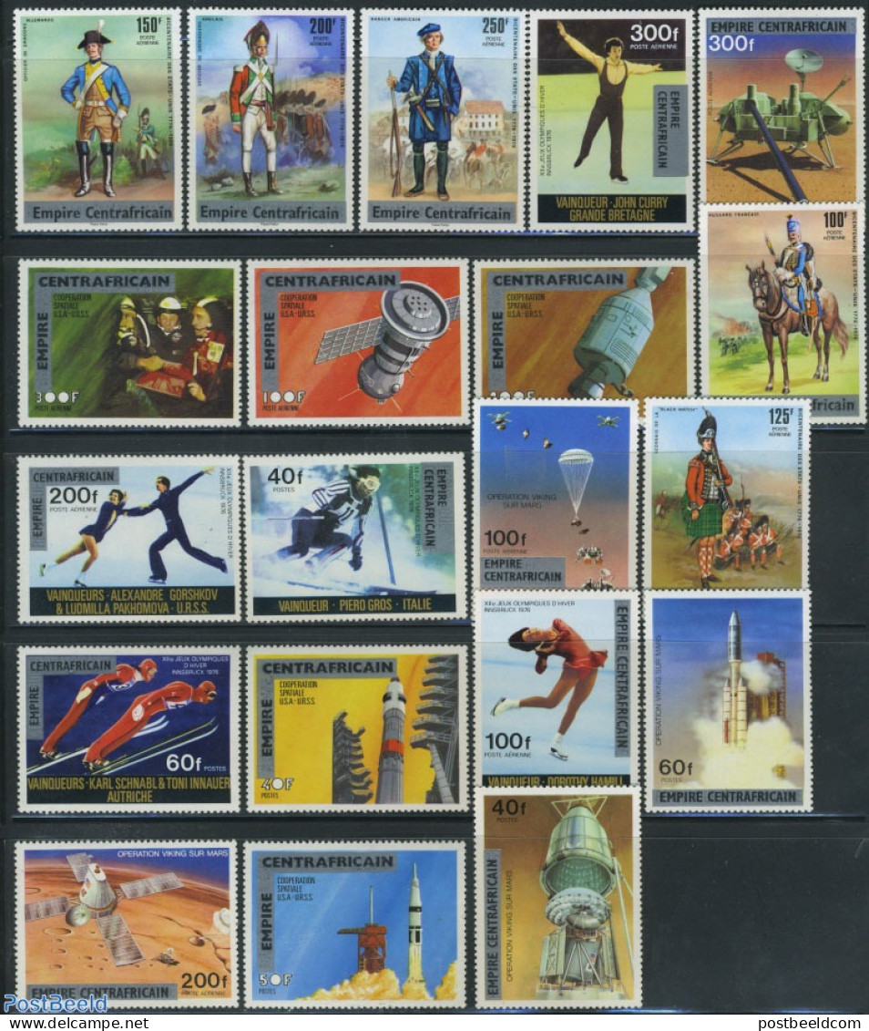 Central Africa 1977 Overprints 20v, Mint NH, Sport - Transport - Various - Olympic Winter Games - Space Exploration - .. - Costumi