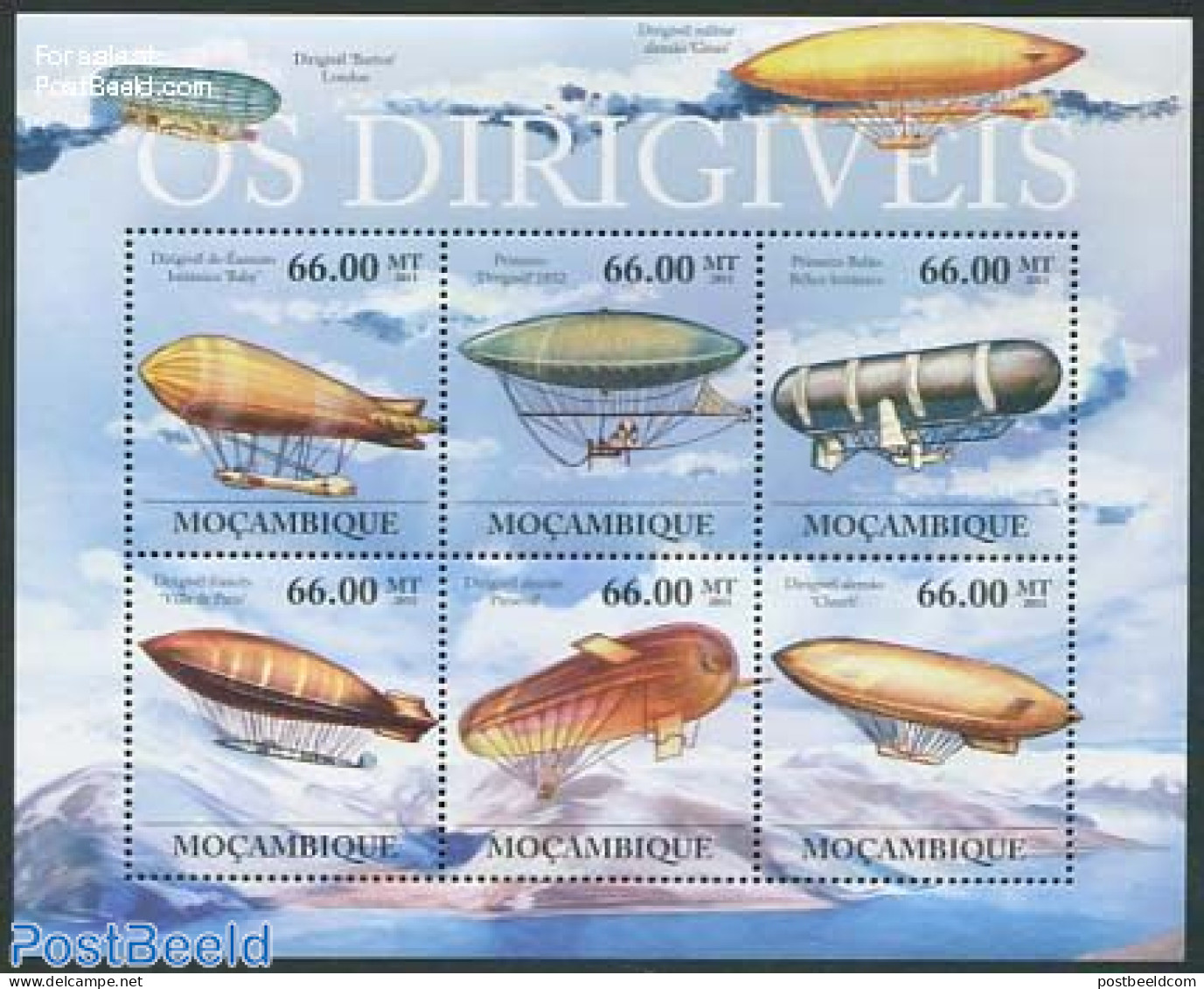Mozambique 2011 Airships 6v M/s, Mint NH, Transport - Balloons - Zeppelins - Mongolfiere