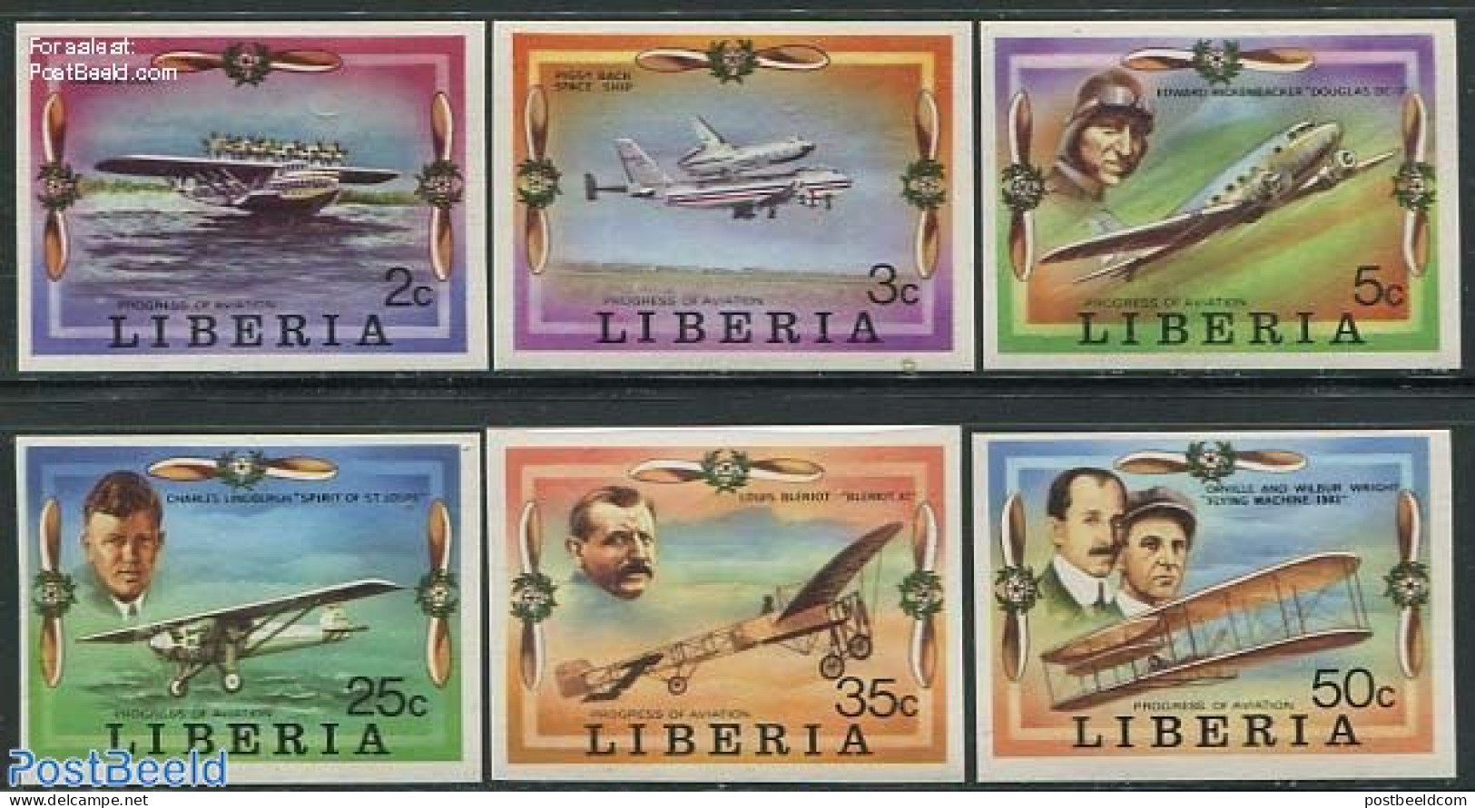 Liberia 1978 Aviation History 6v, Imperforated, Mint NH, Transport - Aircraft & Aviation - Vliegtuigen