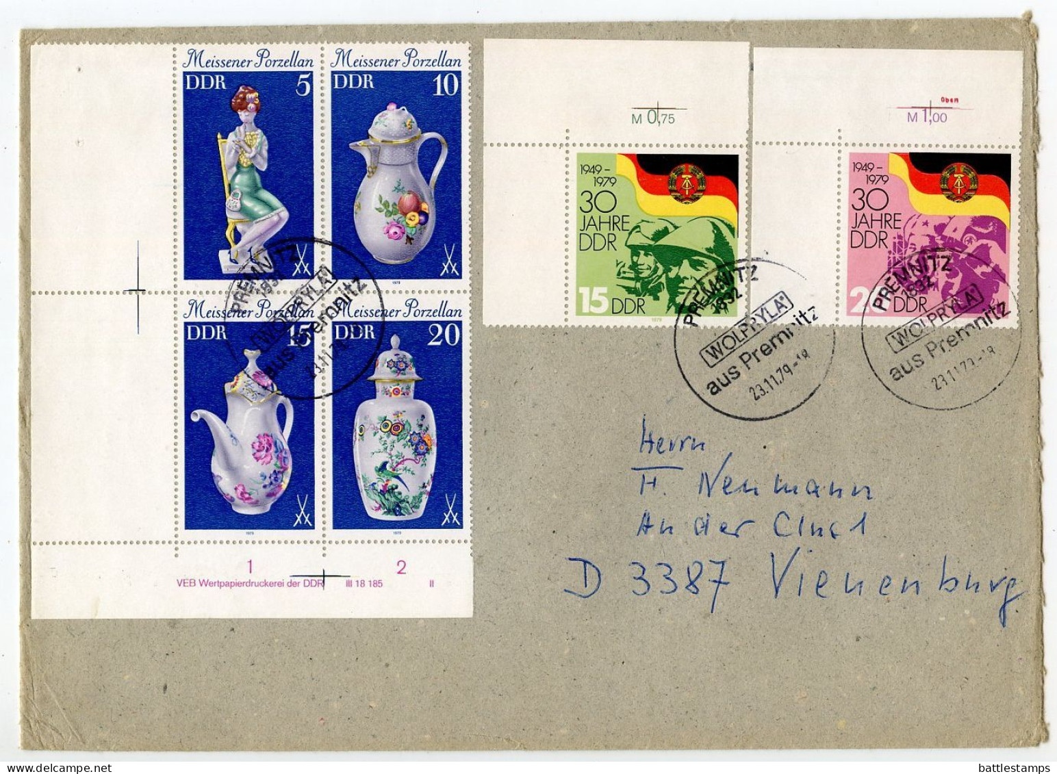 Germany, East 1979 Cover; Premnitz To Vienenburg; 15pf. & 20pf. DDR 30th Anniversary & Meissen Porcelain Stamps - Cartas & Documentos