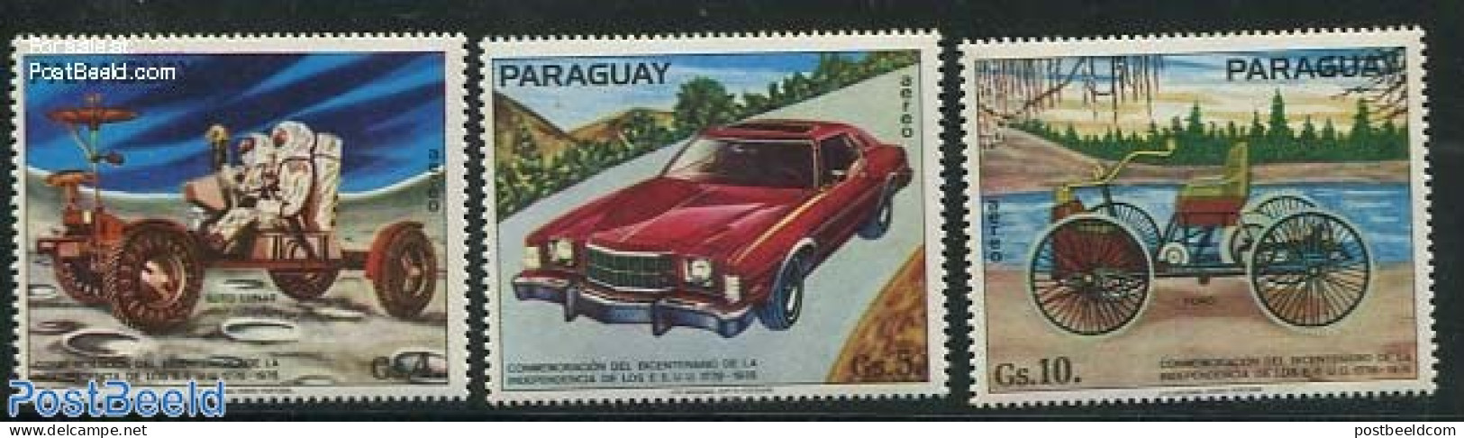 Paraguay 1975 Automobiles 3v, Mint NH, Transport - Automobiles - Space Exploration - Cars