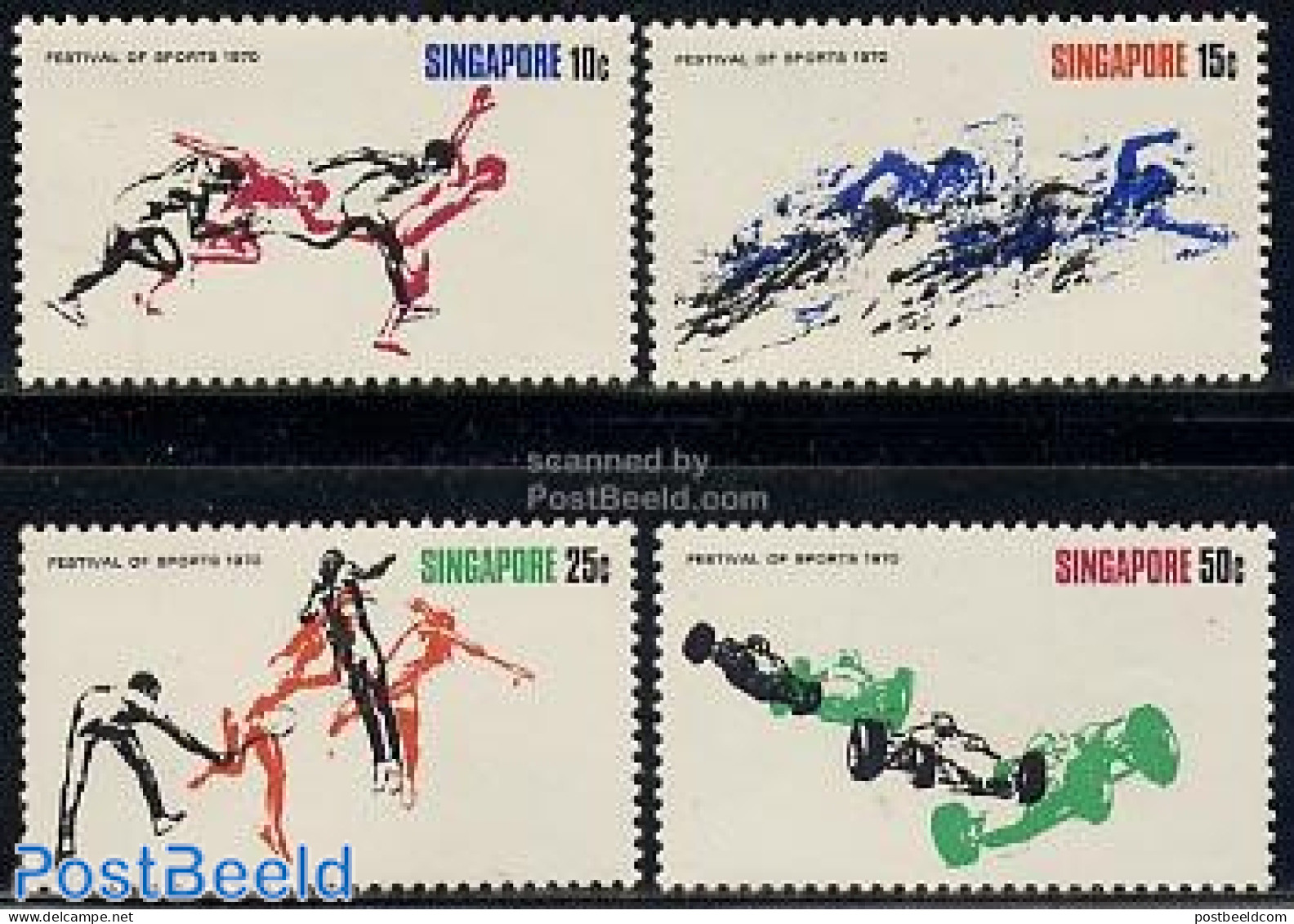 Singapore 1970 Sports 4v, Mint NH, Sport - Transport - Autosports - Sport (other And Mixed) - Swimming - Automobiles - Natation