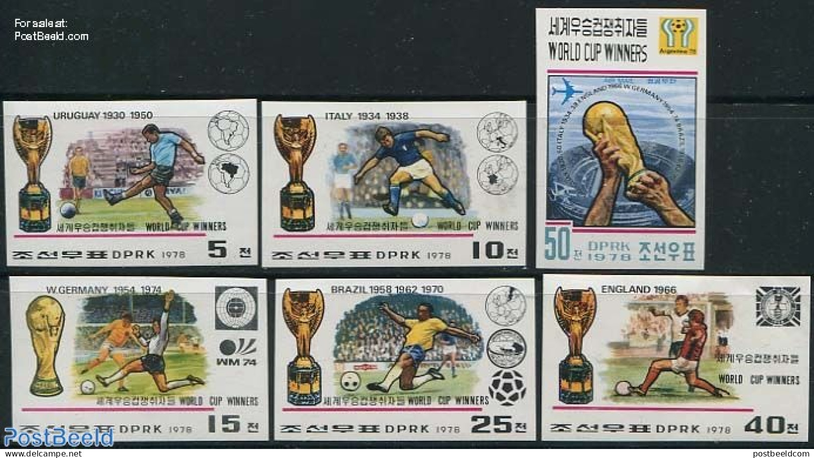 Korea, North 1978 Worldcup Football Winners 6v, Imperforated, Mint NH, Sport - Football - Korea, North