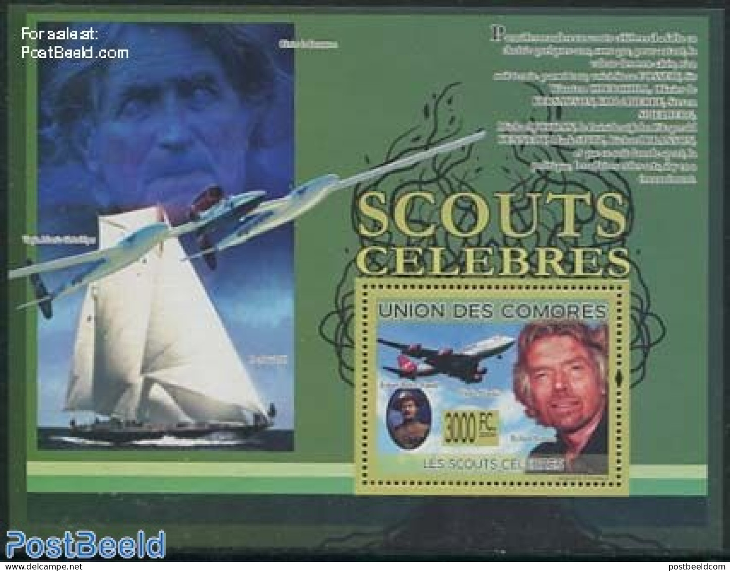 Comoros 2009 Famous Scouts, Richard Branson S/s, Mint NH, Sport - Transport - Sailing - Scouting - Aircraft & Aviation.. - Zeilen