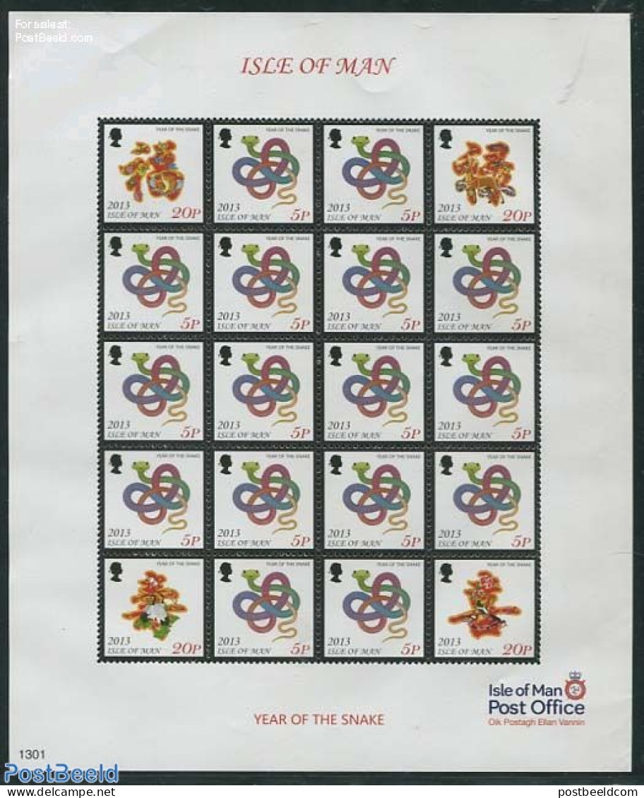 Isle Of Man 2013 Year Of The Snake M/s, Mint NH, Various - New Year - Nouvel An