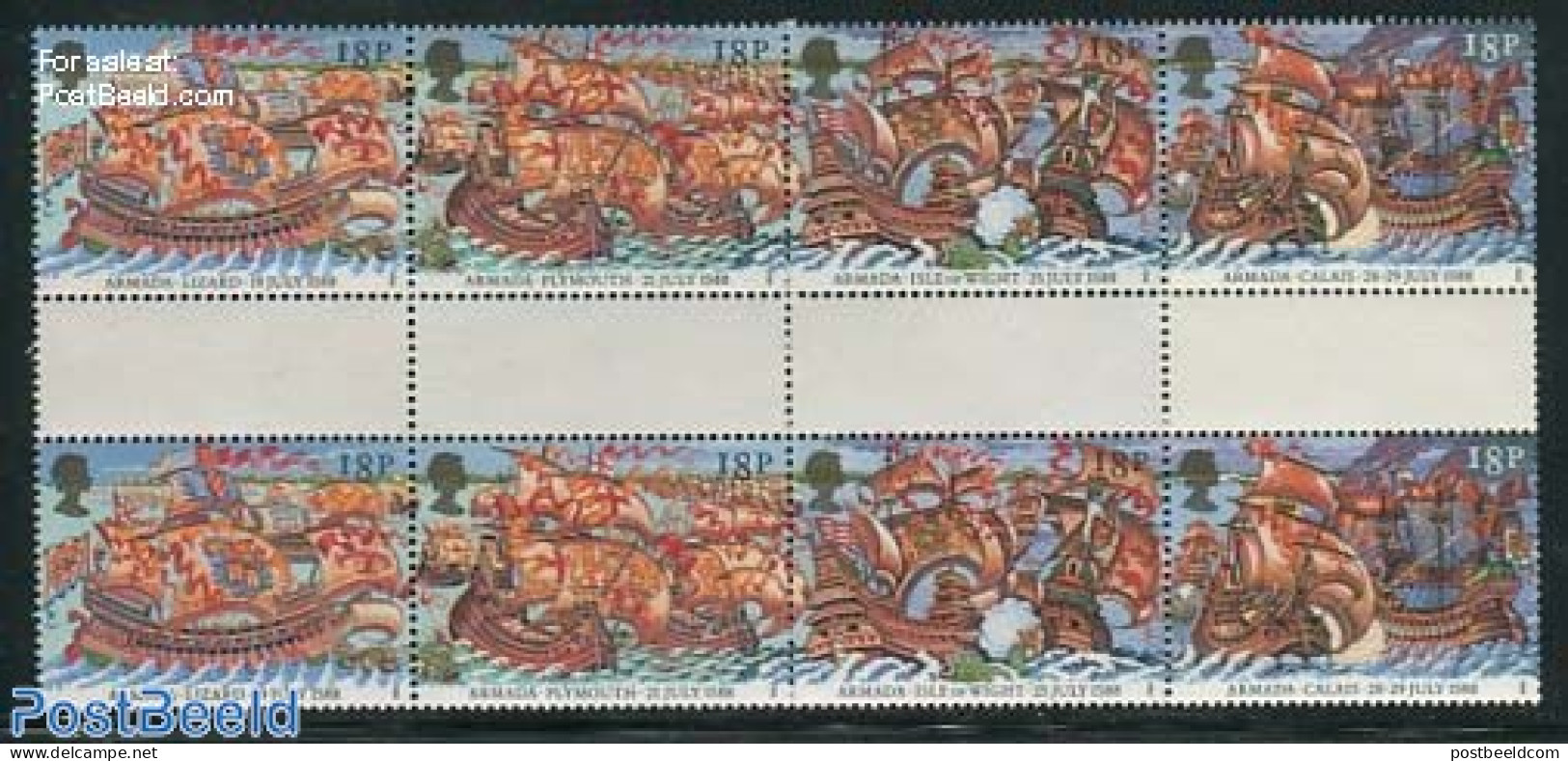 Great Britain 1988 Armada 5v [::::], Gutter Pairs, Mint NH, Transport - Ships And Boats - Ongebruikt