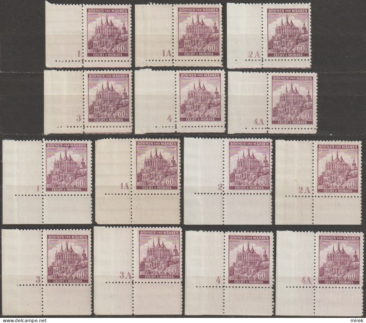 073/ Pof. 30; Corner Stamps, Almost Complete Plate Numbers, Narrow And Wide Border - Unused Stamps