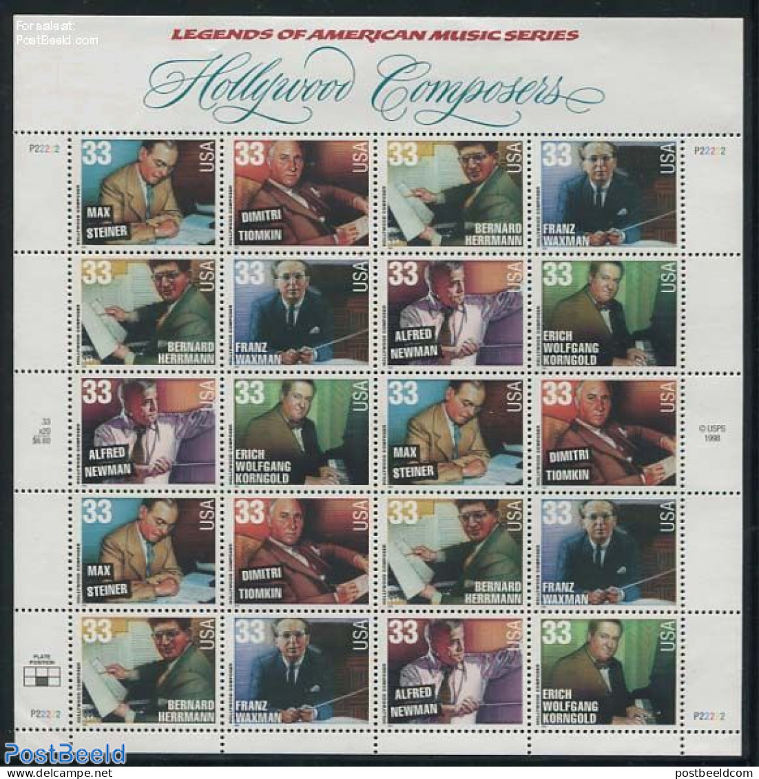 United States Of America 1999 Hollywood Composers M/s, Mint NH, Performance Art - Music - Unused Stamps