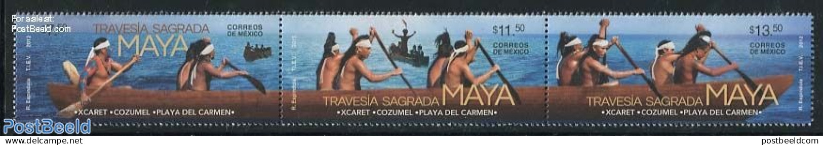 Mexico 2012 Maya Traverse 3v [::], Mint NH, History - Transport - Ships And Boats - Boten