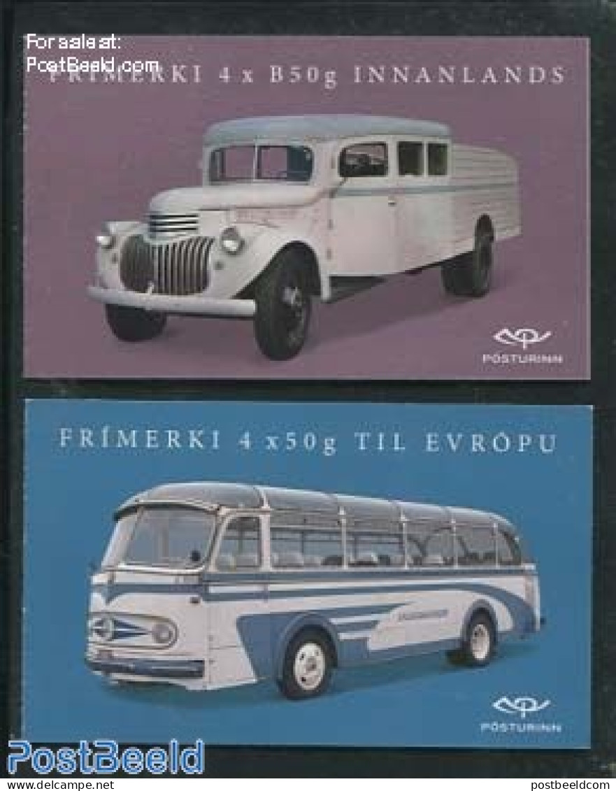 Iceland 2013 Automobiles 2 Booklets S-a, Mint NH, Transport - Stamp Booklets - Automobiles - Fire Fighters & Prevention - Nuovi