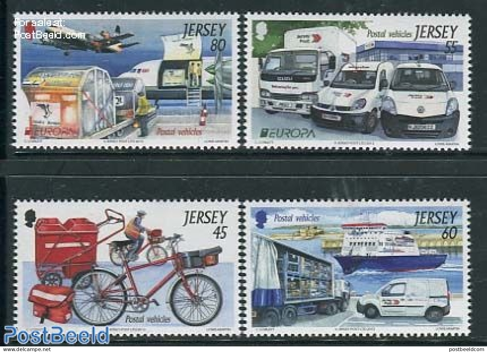 Jersey 2013 Postal Vehicles 4v, Mint NH, Sport - Transport - Cycling - Post - Automobiles - Aircraft & Aviation - Ship.. - Cycling