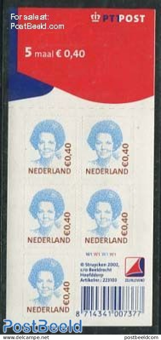 Netherlands 2002 Beatrix 5x0.40 Foil Sheet With PTT Logo, Mint NH - Unused Stamps