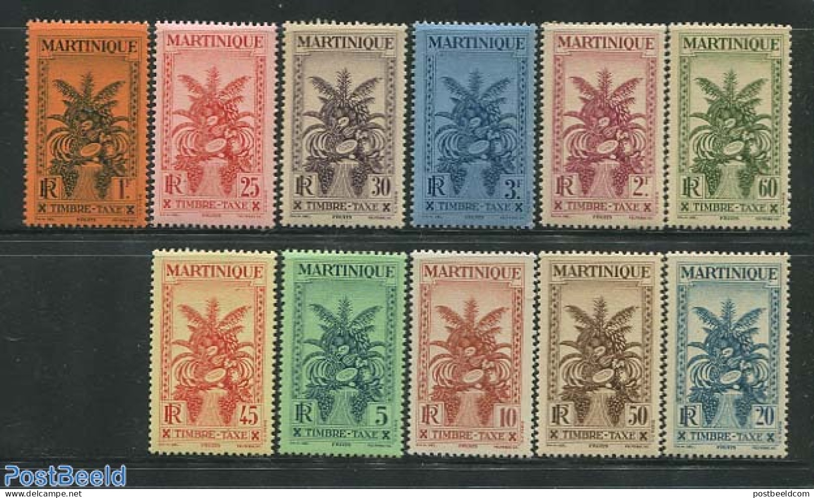 Martinique 1933 Postage Due, Tropical Fruits 11v, Mint NH, Nature - Fruit - Fruit
