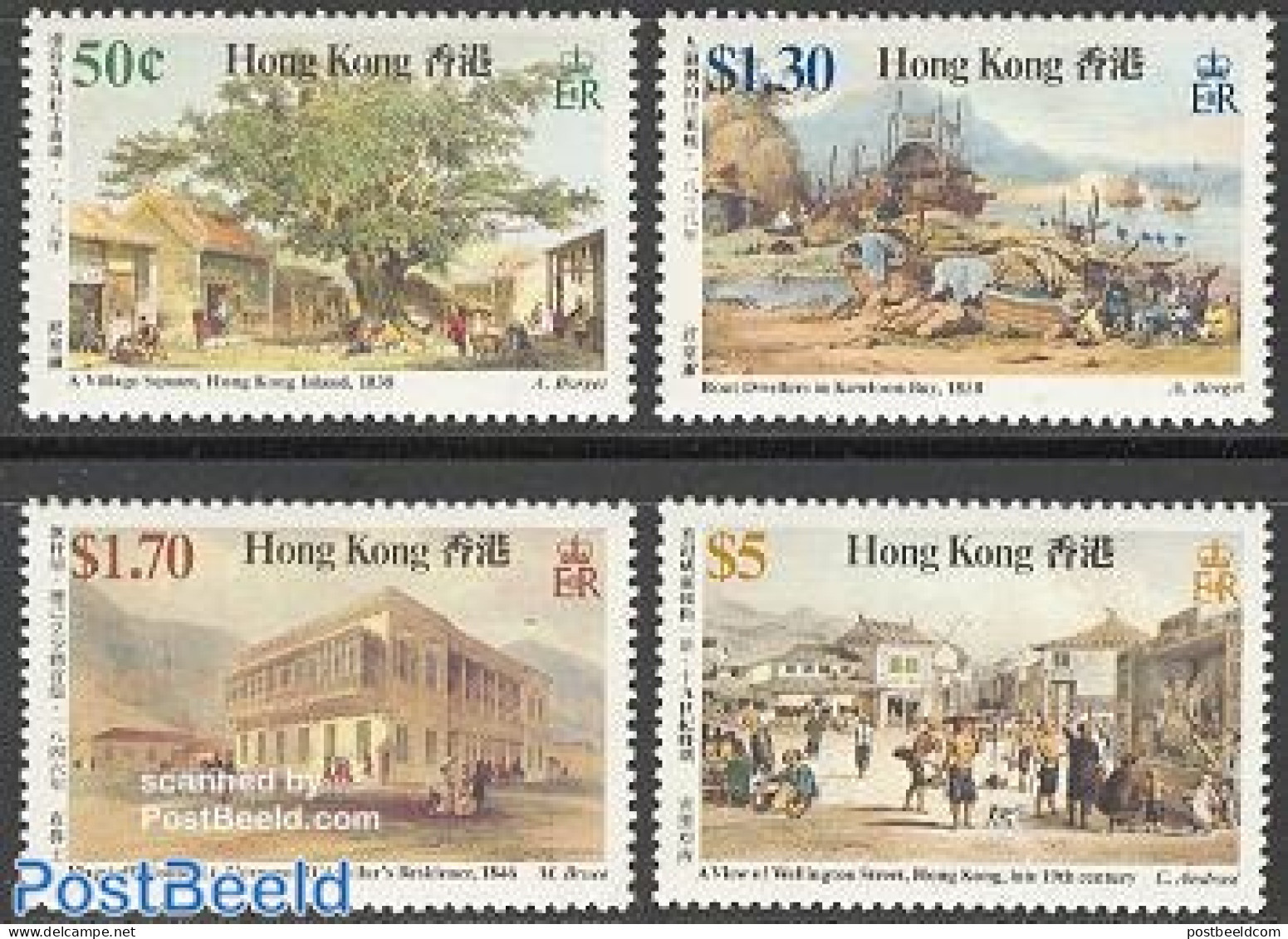 Hong Kong 1987 Old Views 4v, Mint NH, Nature - Transport - Various - Trees & Forests - Ships And Boats - Street Life - Unused Stamps