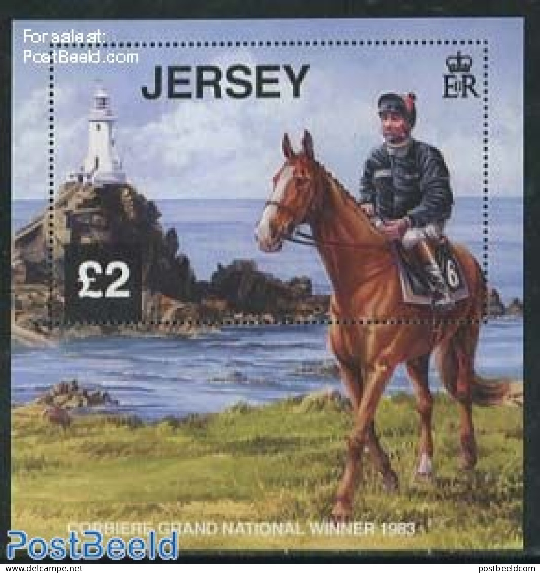 Jersey 2013 Famous Racehorse, Corbiere, Grand National Winner And Jersey Lighthouse S/s, Mint NH, Nature - Sport - Var.. - Lighthouses