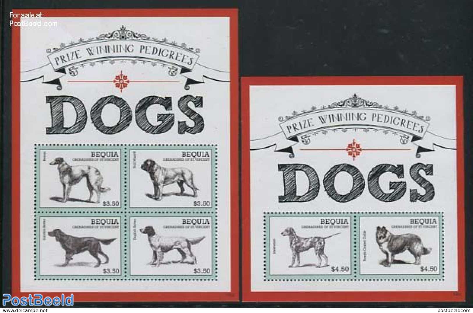 Saint Vincent & The Grenadines 2013 Bequia, Dogs 2 S/s, Mint NH, Nature - Dogs - St.-Vincent En De Grenadines