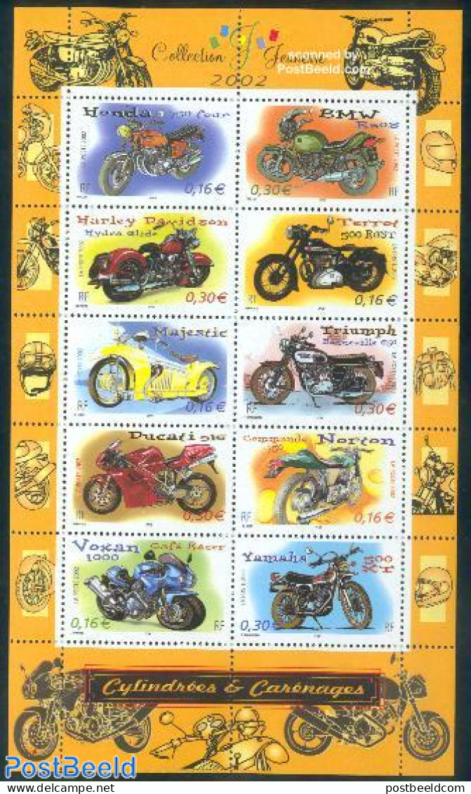 France 2002 Motorcycles 10v M/s, Mint NH, Transport - Motorcycles - Nuovi
