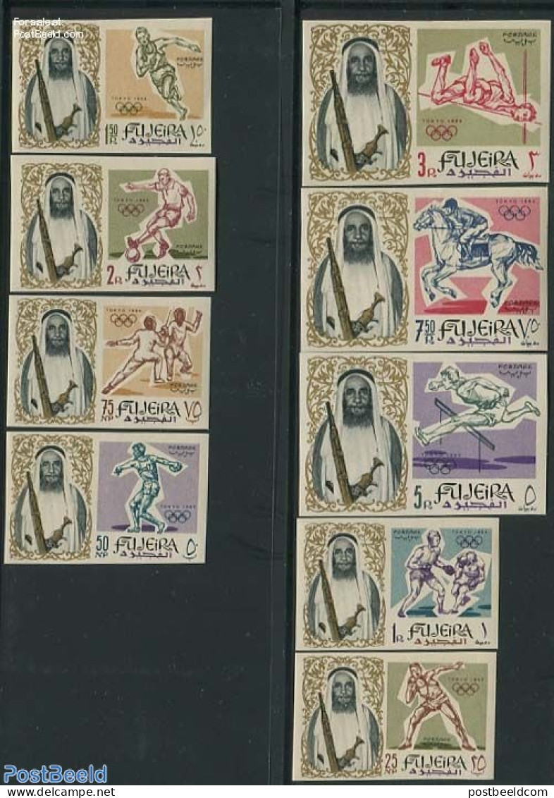 Fujeira 1964 Olympic Games 9v, Imperforated, Mint NH, Nature - Sport - Horses - Athletics - Fencing - Football - Olymp.. - Athletics