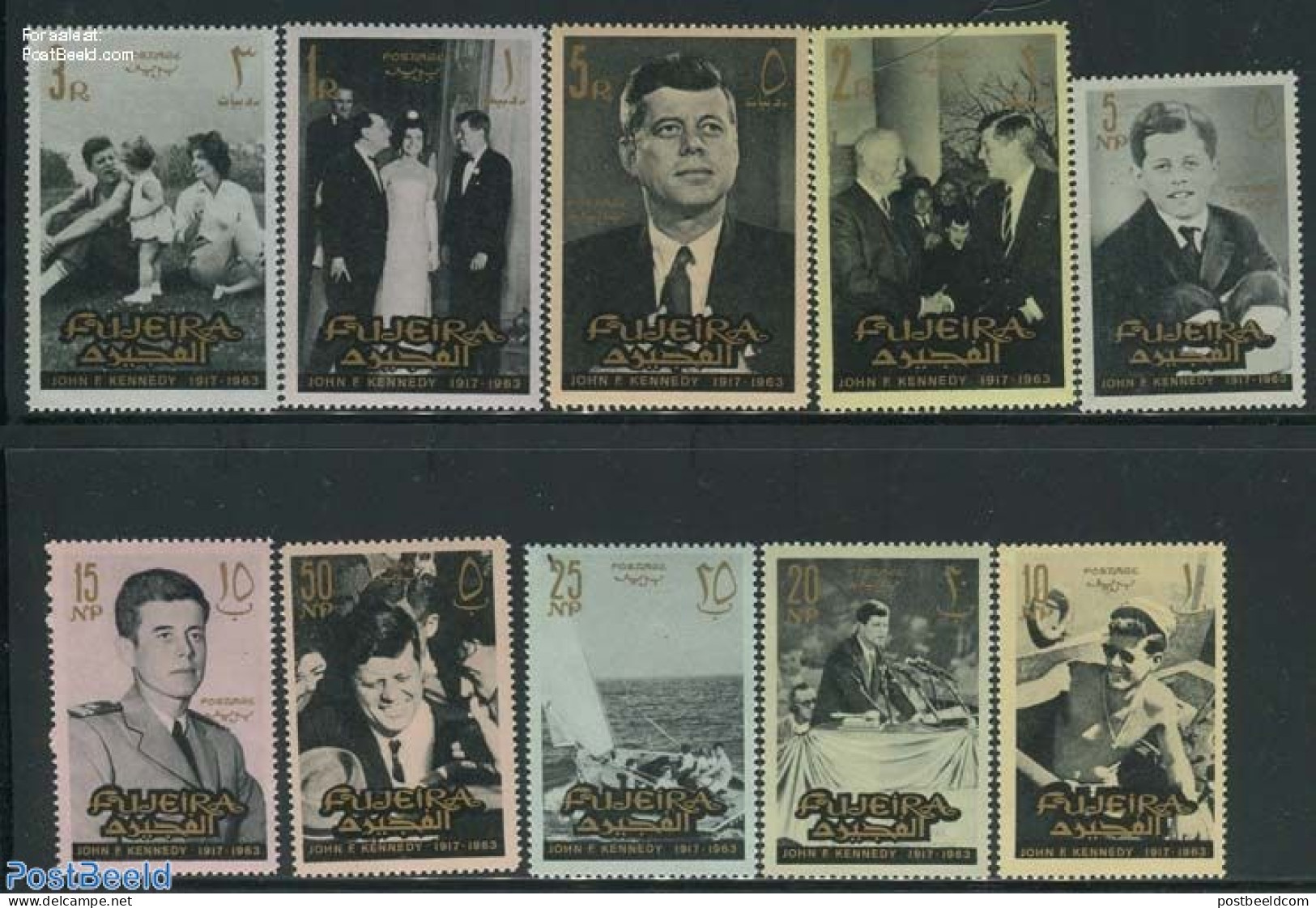 Fujeira 1965 J.F. Kennedy 10v, Mint NH, History - Sport - Transport - American Presidents - Sailing - Ships And Boats - Segeln