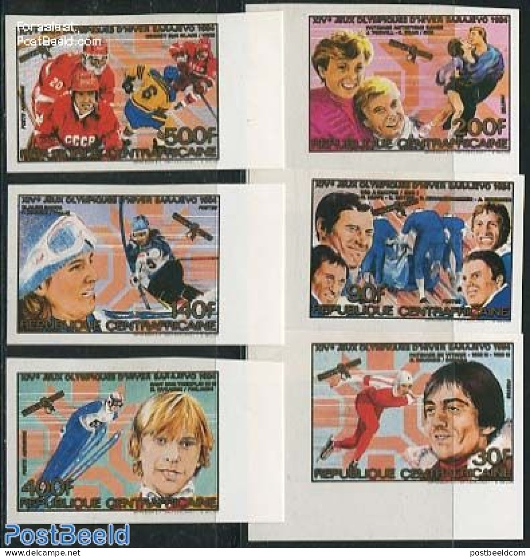 Central Africa 1984 Winter Olympic Games 6v, Imperforated, Mint NH, Sport - Transport - Olympic Winter Games - Skating.. - Skisport