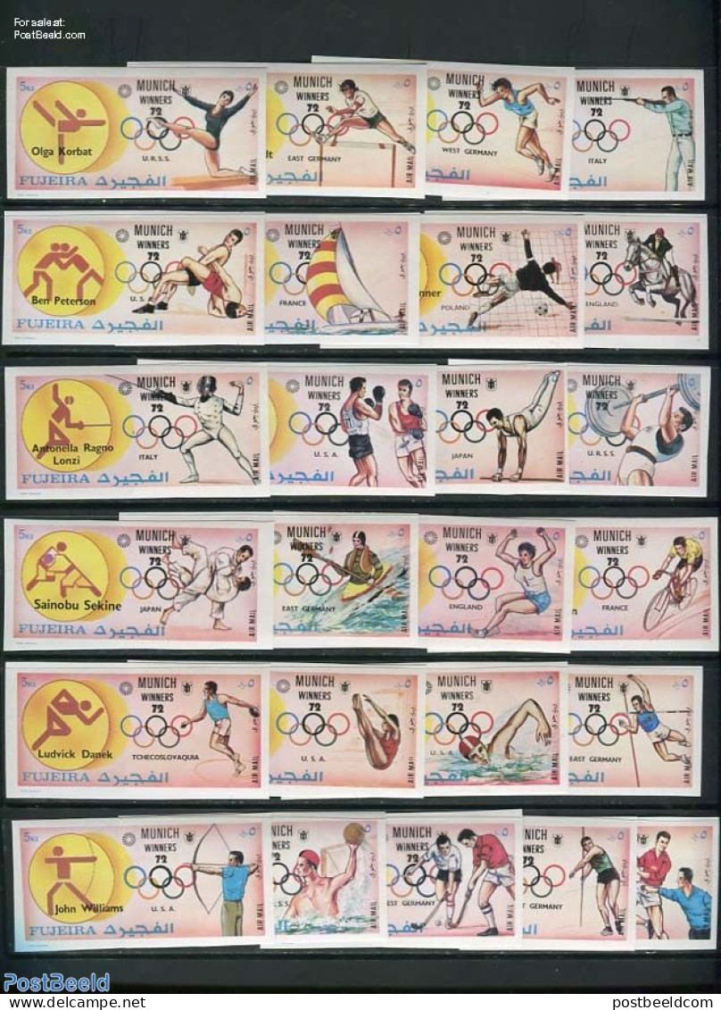 Fujeira 1972 Olympic Winners 25v, Imperforated, Mint NH, Sport - Athletics - Cycling - Fencing - Handball - Hockey - J.. - Atletiek