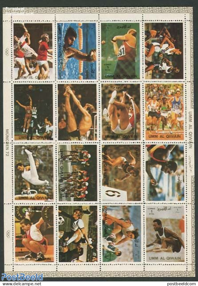 Umm Al-Quwain 1972 Olympic Games 16v M/s, Mint NH, Sport - Athletics - Cycling - Football - Gymnastics - Olympic Games.. - Leichtathletik