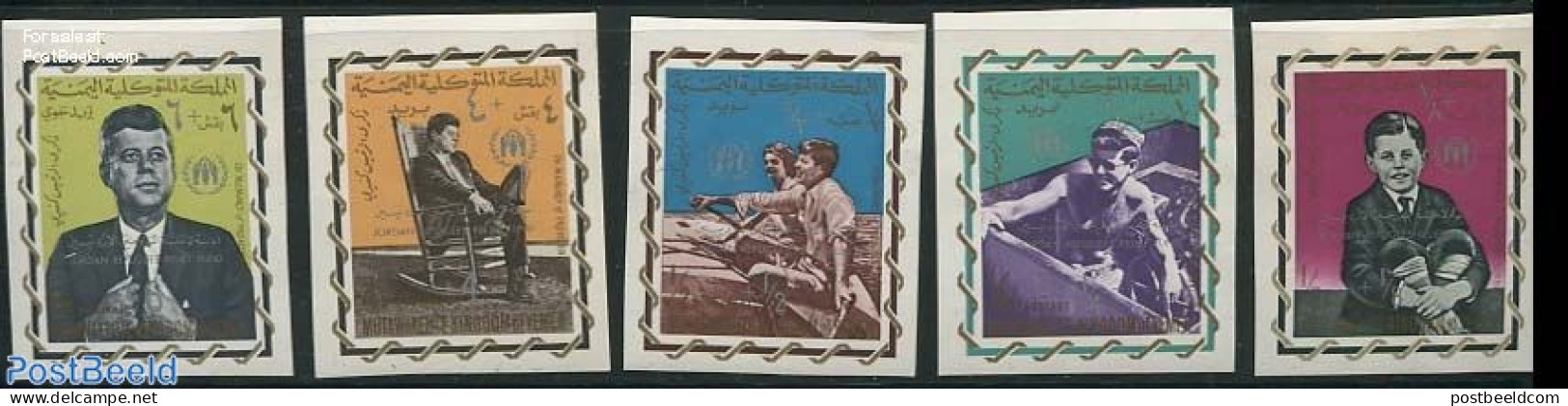 Yemen, Kingdom 1967 Refugees Overprints 5v, Imperforated, Mint NH, History - Transport - American Presidents - Refugee.. - Flüchtlinge