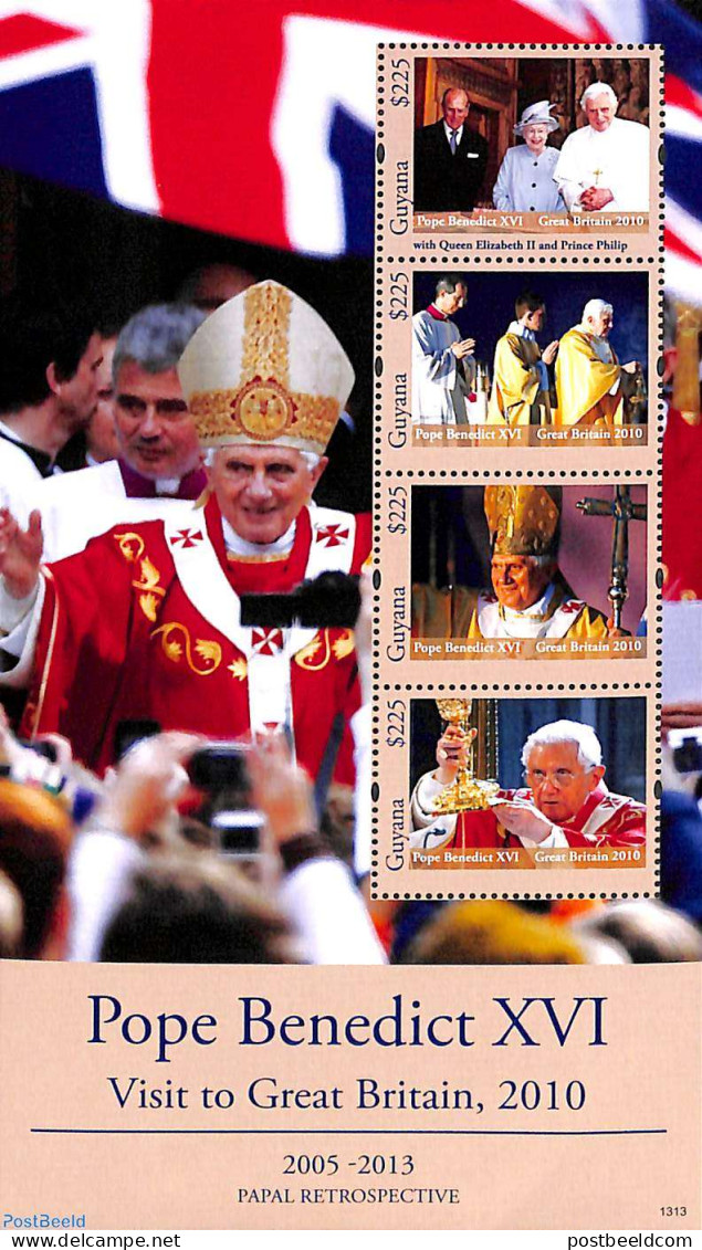 Guyana 2013 Pope Benedict XVI 4v M/s, Mint NH, Religion - Pope - Religion - Papes