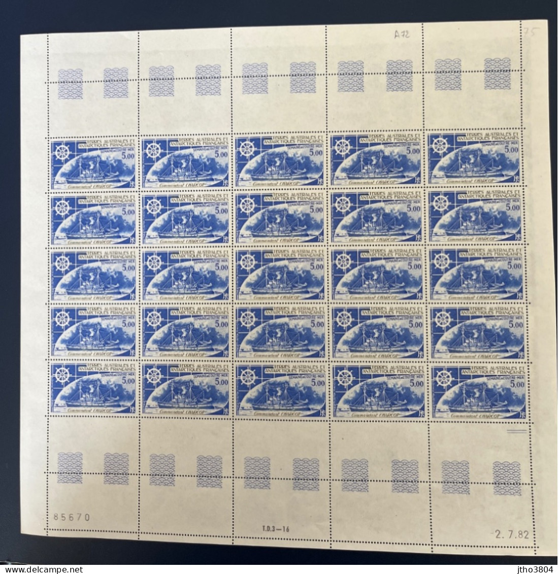 TAAF PLANCHE 25 TIMBRES POSTE AERIENNE PA 72 COTE 58 FACIALE 19 - Airmail