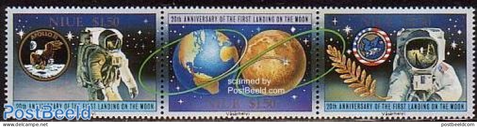 Niue 1989 Moonlanding Anniversary 3v [::], Mint NH, Transport - Various - Space Exploration - Globes - Geographie