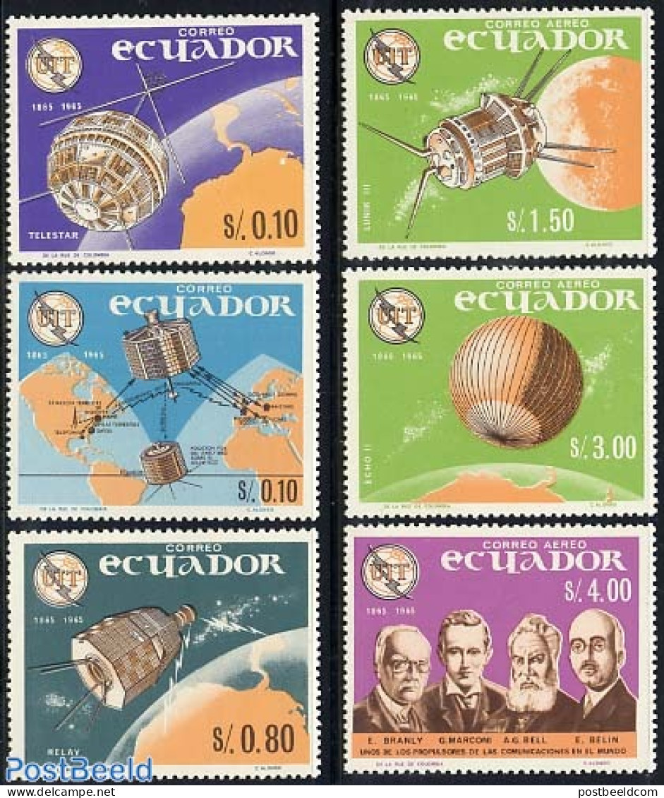 Ecuador 1966 ITU 6v, Mint NH, Science - Transport - Various - Telecommunication - Space Exploration - I.T.U. - Maps - Telecom