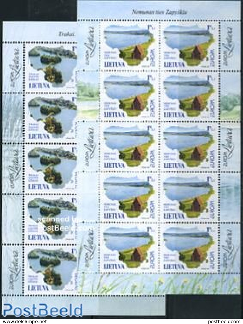 Lithuania 2001 Europa, Water 2 M/ss, Mint NH, History - Nature - Europa (cept) - Water, Dams & Falls - Lithuania