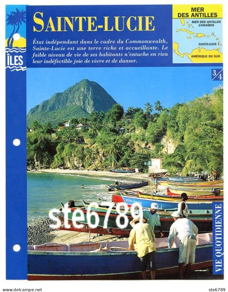 ILE SAINTE LUCIE  3/4 Série Iles Mer Des Antilles Géographie Vie Quotidienne Fiche Dépliante - Aardrijkskunde