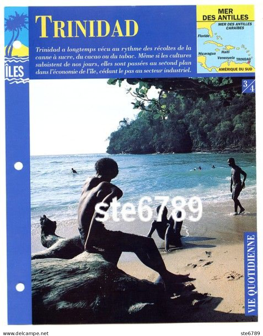 ILE TRINIDAD  3/4 Série Iles Mer Des Antilles Géographie Vie Quotidienne Fiche Dépliante - Géographie