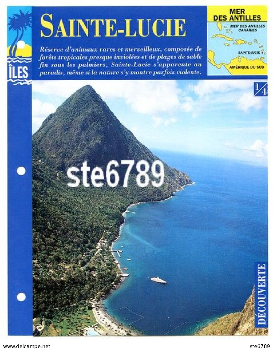 ILE SAINTE LUCIE  1/4 Série Iles Mer Des Antilles Géographie Découverte Fiche Dépliante - Geographie