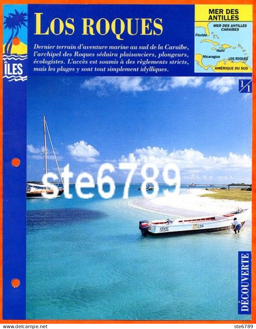 ILE LOS ROQUES 1/1 Série Iles Mer Des Antilles Géographie Découverte Fiche Dépliante - Aardrijkskunde