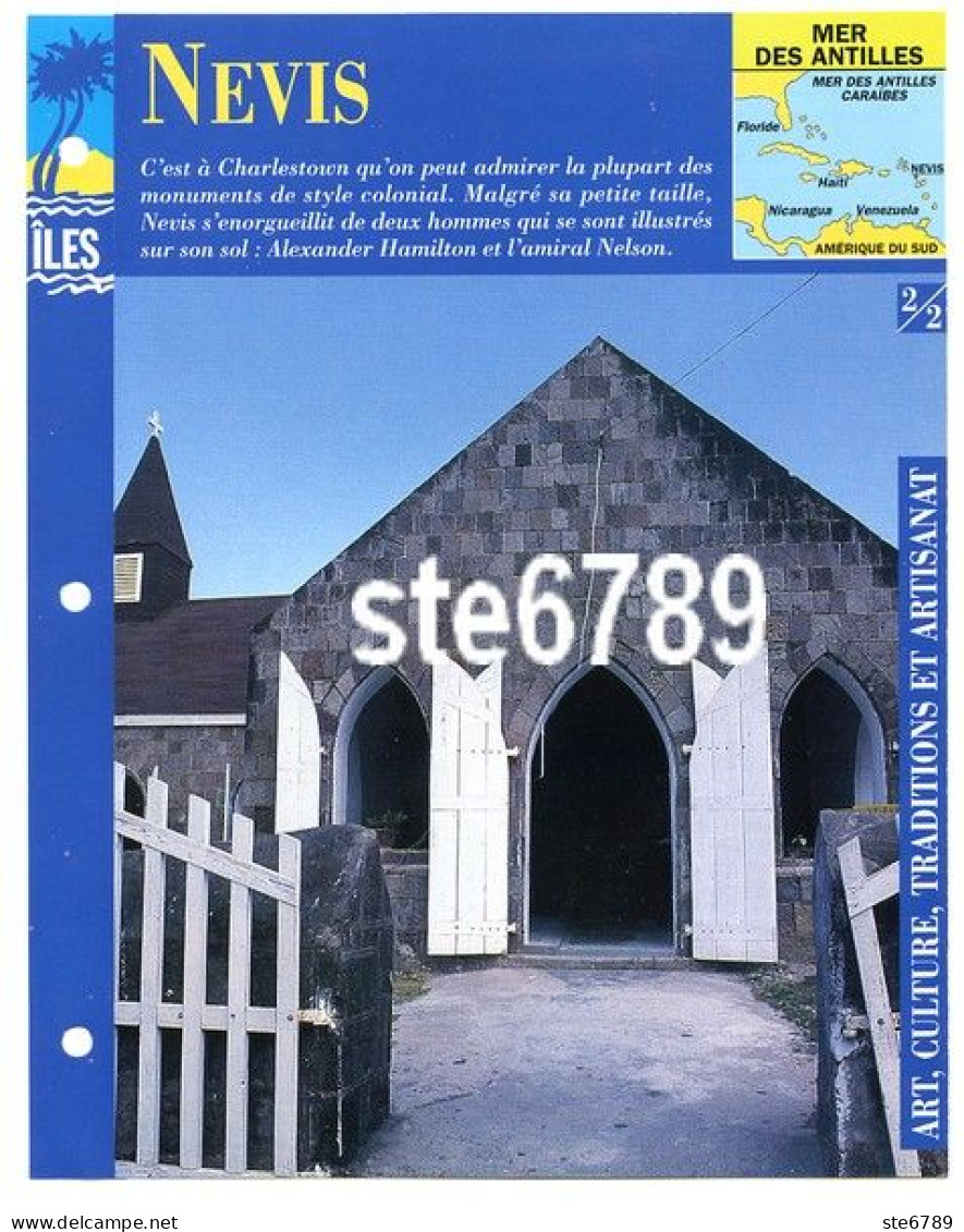 ILE NEVIS  2/2 Série Iles Mer Des Antilles Géographie Art Culture Traditions Et Artisanat Fiche Dépliante - Geographie